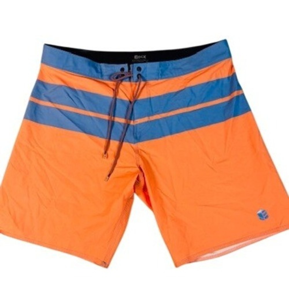 DCK‎ Boardshorts Mens Orange Blue Striped Swim Trunks Back Pocket Surf Shorts